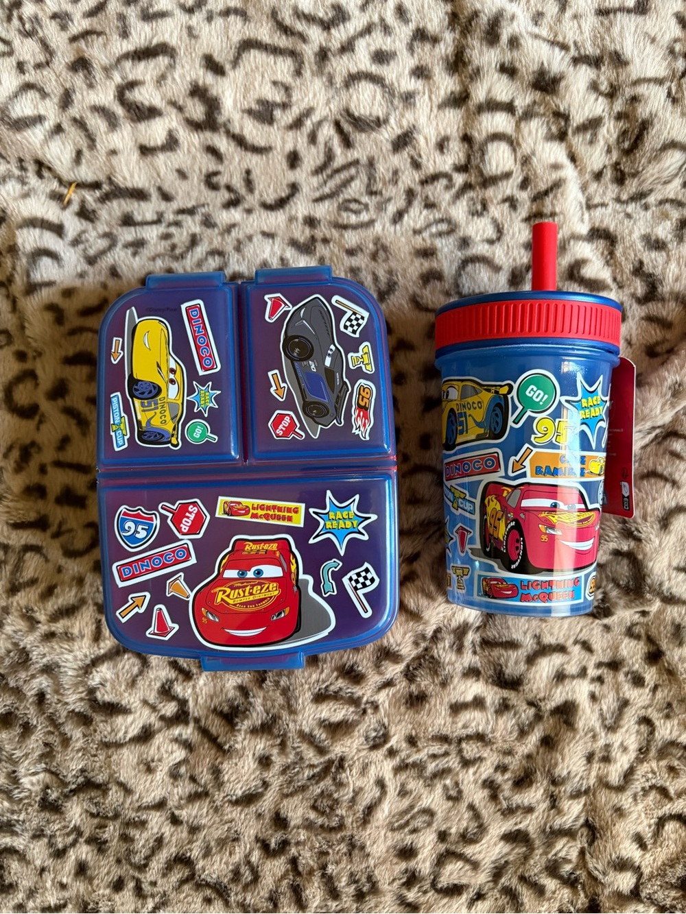 Disney Cars Blue and Red Kids Lunchbox with Matching Straw Cup